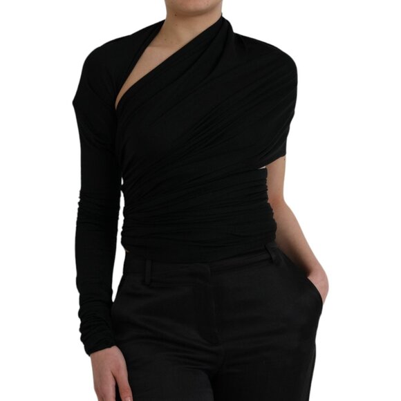 Dolce & Gabbana Black Wool Cutout Asymmetric Long Sleeve Top IT3 - Picture 1 of 6